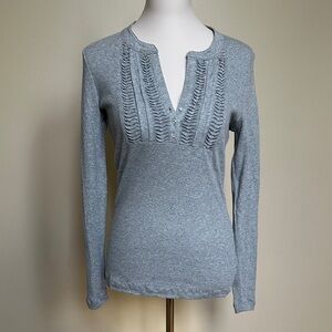Charlotte Russe Gray Ruffle Rhinestone Long Sleeve Y2K Henley Top Size L
